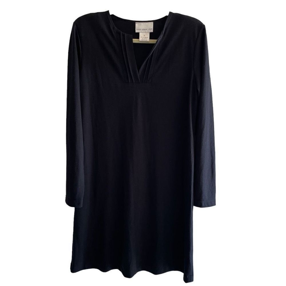 Susan Graver Black Long Sleeve Short Jersey Knit Dress Women’s Size Medium
